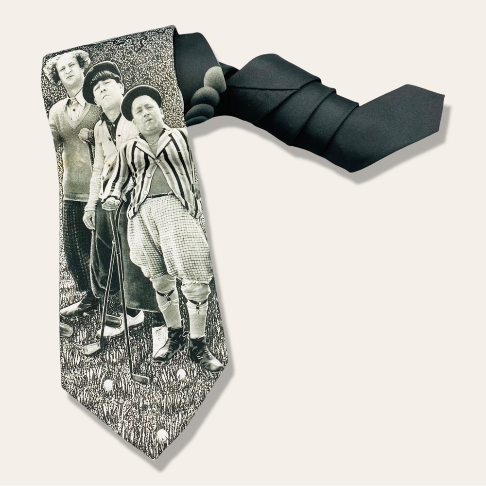 Ralph Marlin Tie Gray Vintage 90’s Novelty Golfing Stooges 3 Stooges Necktie